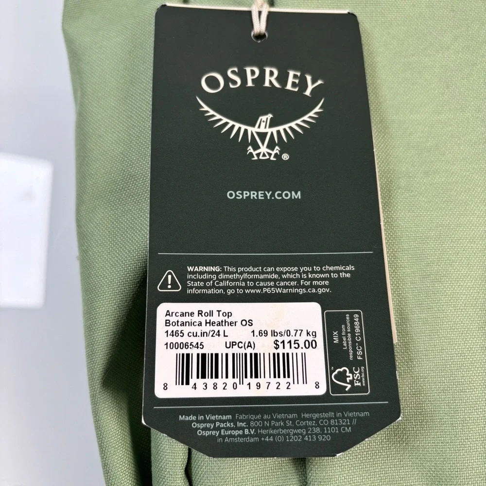 Osprey Unisex OS Botanica Heather Arcane Roll Top Backpack NEW 24L Laptop Sleeve